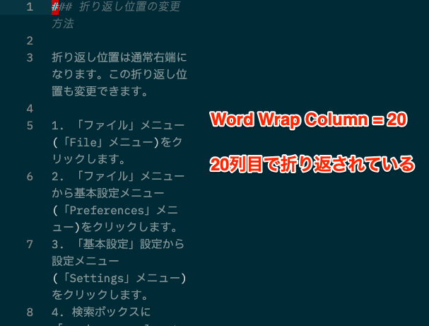 Word Wrap Column の設定の確認